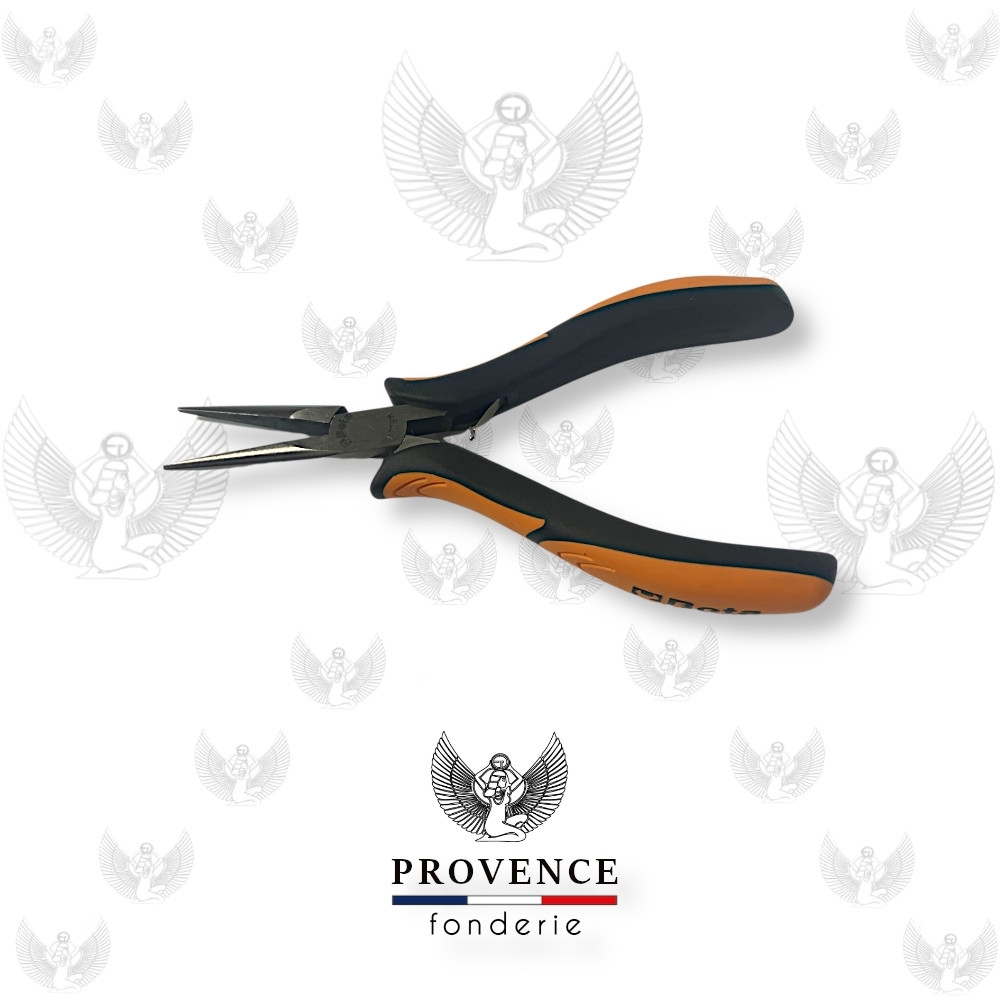 Pince BETA de précision 1177BM, à bec demi-rond, long, lisse, longueur 38mm, branches gainées confort bi-matières