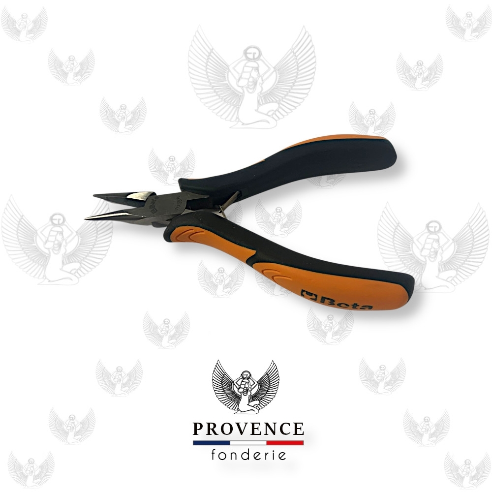 Pince BETA de précision 1175BM, à bec demi-rond, court, lisse, longueur 29mm, branches gainées confort bi-matières